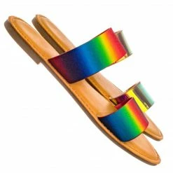 Bamboo New Waterfront74 2 Strap Flat Slide In Sandal - Women Iridescent Double Band Slipper