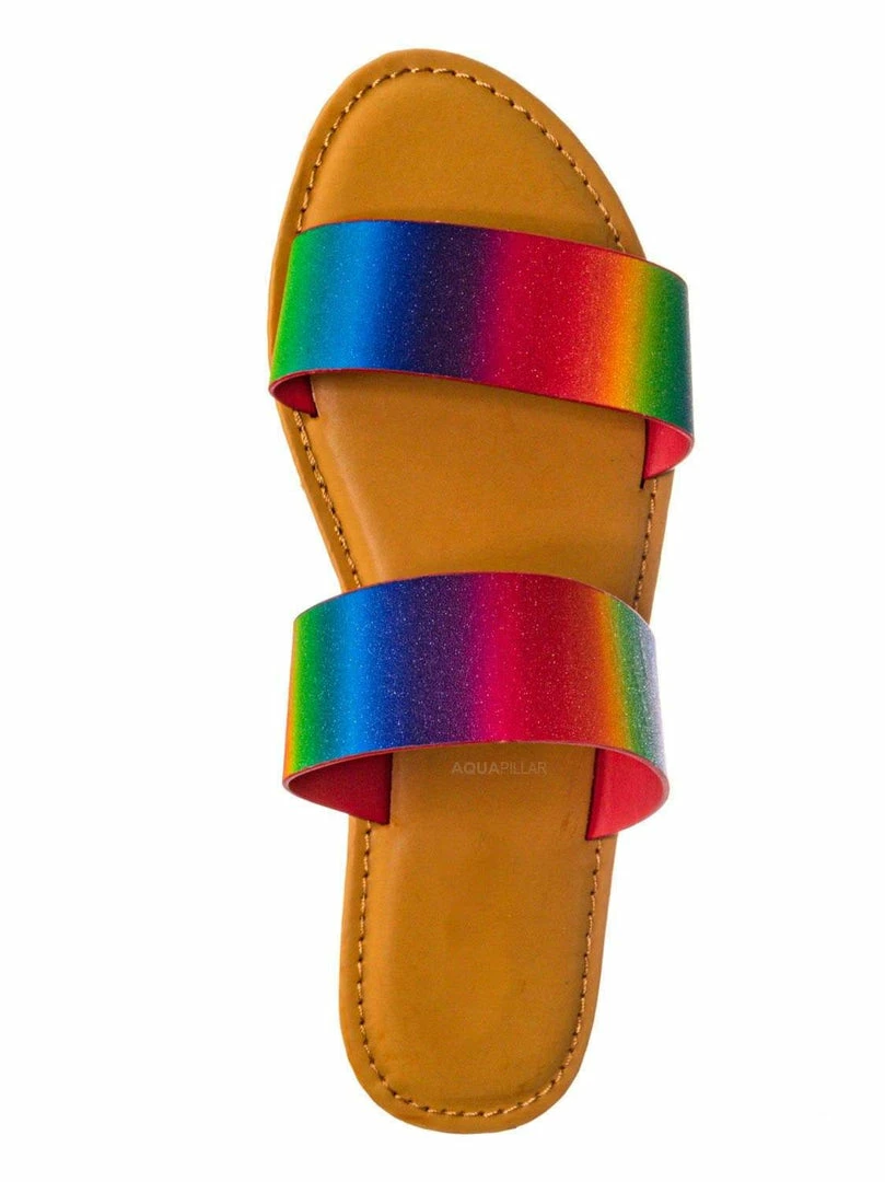 Bamboo New Waterfront74 2 Strap Flat Slide In Sandal - Women Iridescent Double Band Slipper