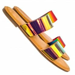 Bamboo New Waterfront74 2 Strap Flat Slide In Sandal - Women Iridescent Double Band Slipper