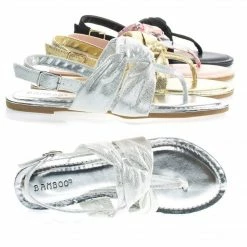 Yolo24s By Bamboo, Women's Flat Thong Sandal W Metallic & Print Fabric In Sling Back Strap