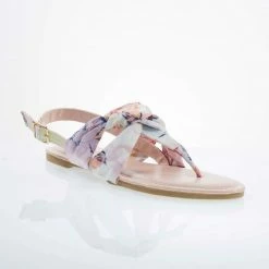 Yolo24s By Bamboo, Women's Flat Thong Sandal W Metallic & Print Fabric In Sling Back Strap
