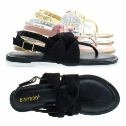Yolo24s By Bamboo, Women's Flat Thong Sandal W Metallic & Print Fabric In Sling Back Strap