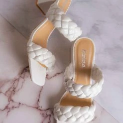 Soda Mostly Block Heel Braided Mule, Women Puffy Slide Sandal