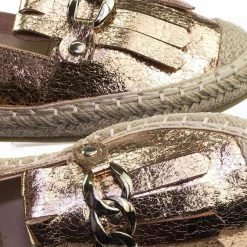 Bella Luna Leona Espadrille Metallic Slip On Flats Moccasin Loafer W Fringe & Metal Chain
