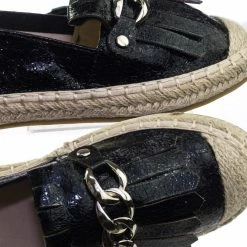 Bella Luna Leona Espadrille Metallic Slip On Flats Moccasin Loafer W Fringe & Metal Chain