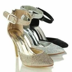 Bella Luna Verona04 Glitter D'Orsay Pointy Toe Rhinestone Stud Ankle Strap Stiletto Sandal New