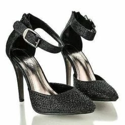 Bella Luna Verona04 Glitter D'Orsay Pointy Toe Rhinestone Stud Ankle Strap Stiletto Sandal New