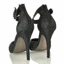 Bella Luna Verona04 Glitter D'Orsay Pointy Toe Rhinestone Stud Ankle Strap Stiletto Sandal New