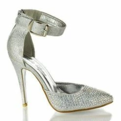 Bella Luna Verona04 Glitter D'Orsay Pointy Toe Rhinestone Stud Ankle Strap Stiletto Sandal New