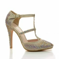 Zina By Bella Luna, Rhinestone Studded T-Strap Stiletto Dress Heels