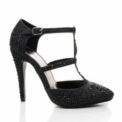 Zina By Bella Luna, Rhinestone Studded T-Strap Stiletto Dress Heels