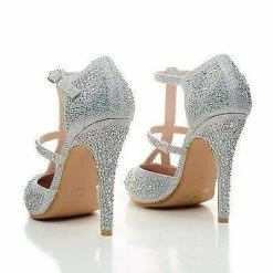 Zina By Bella Luna, Rhinestone Studded T-Strap Stiletto Dress Heels