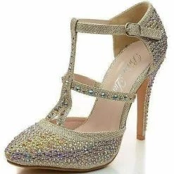 Zina By Bella Luna, Rhinestone Studded T-Strap Stiletto Dress Heels