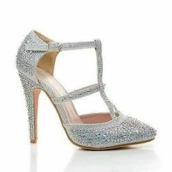 Zina By Bella Luna, Rhinestone Studded T-Strap Stiletto Dress Heels