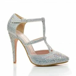Zina By Bella Luna, Rhinestone Studded T-Strap Stiletto Dress Heels