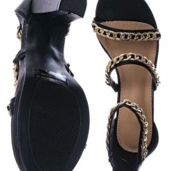 Top Moda Choo28 High Heel Chain Sandal - Womens Block Heel Strappy Open Toe Shoes