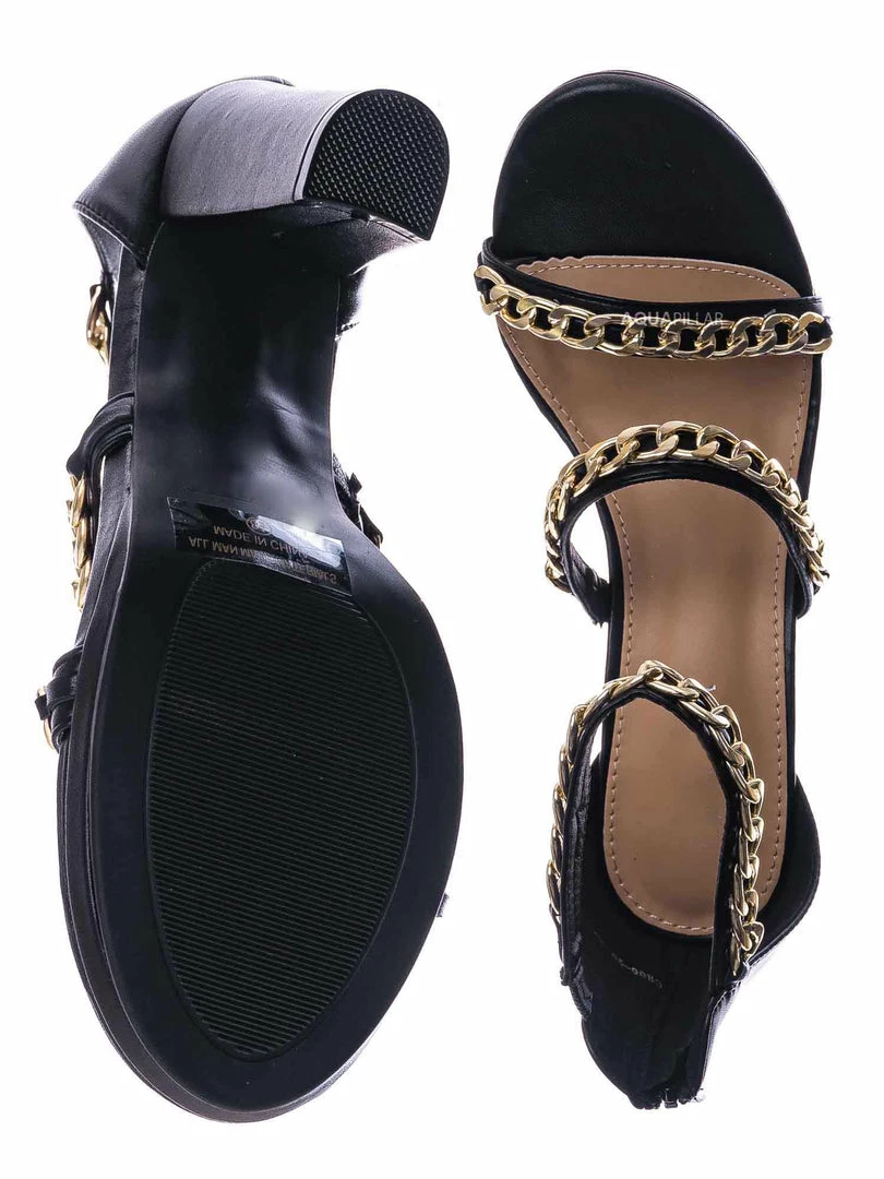 Top Moda Choo28 High Heel Chain Sandal - Womens Block Heel Strappy Open Toe Shoes