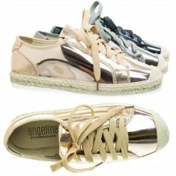 Blossom New ACancun1 Espadrille Lace Up Sneaker W Metallic & White Lug Outsole.