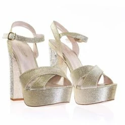 Caroline3 By Blossom Rhinestone Crystal Embellish 6 Inch Chunky Block Heel Platform Sandal