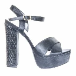 Caroline3 By Blossom Rhinestone Crystal Embellish 6 Inch Chunky Block Heel Platform Sandal