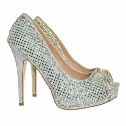 New Darling31 By Blossom Rhinestone Crystal Pearl Embelish Peep Toe High Heel Bridal Party Pump