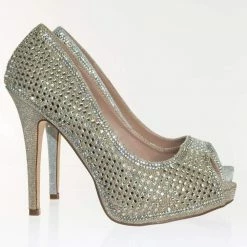New Darling31 By Blossom Rhinestone Crystal Pearl Embelish Peep Toe High Heel Bridal Party Pump