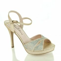 New Ella5 By Blossom, Cut Out Peep Toe Rhinestone Sling Back Low Platform Stiletto Heels