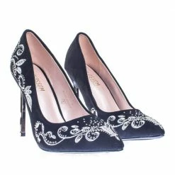 Janice12 By Blossom Pump In Metallic Embroidery W Rhinestone Embellishment & Metal High Heel New