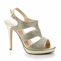 New Kimi25 By Blossom, Sling Back Dazzling Glitter Cluster Cut Out Strappy Stiletto Heels