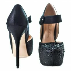 Kinko7 By De Blossom, Dress Rhinestone Studded Pointed Toe Mary Jane Platform Pump Heels