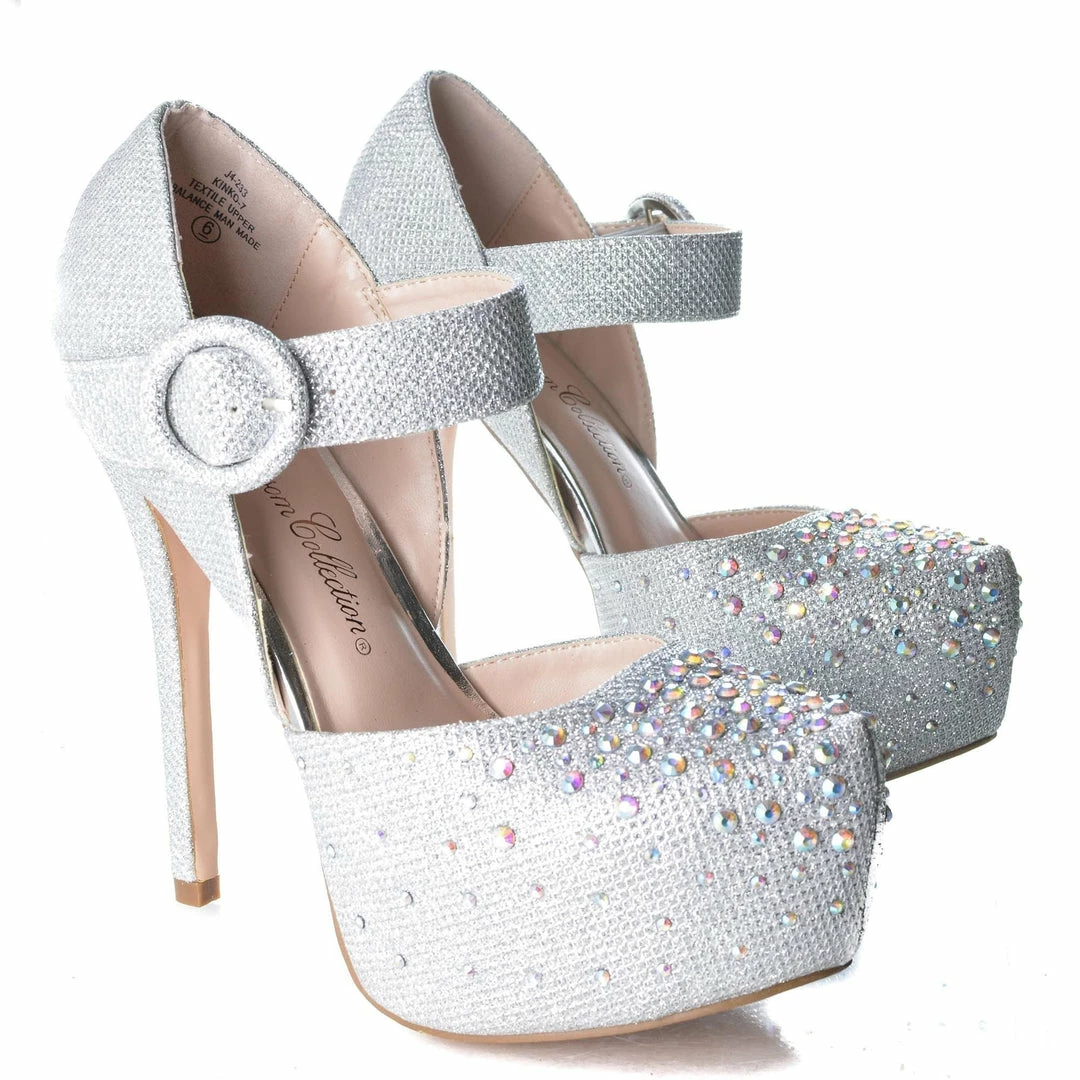 Kinko7 By De Blossom, Dress Rhinestone Studded Pointed Toe Mary Jane Platform Pump Heels