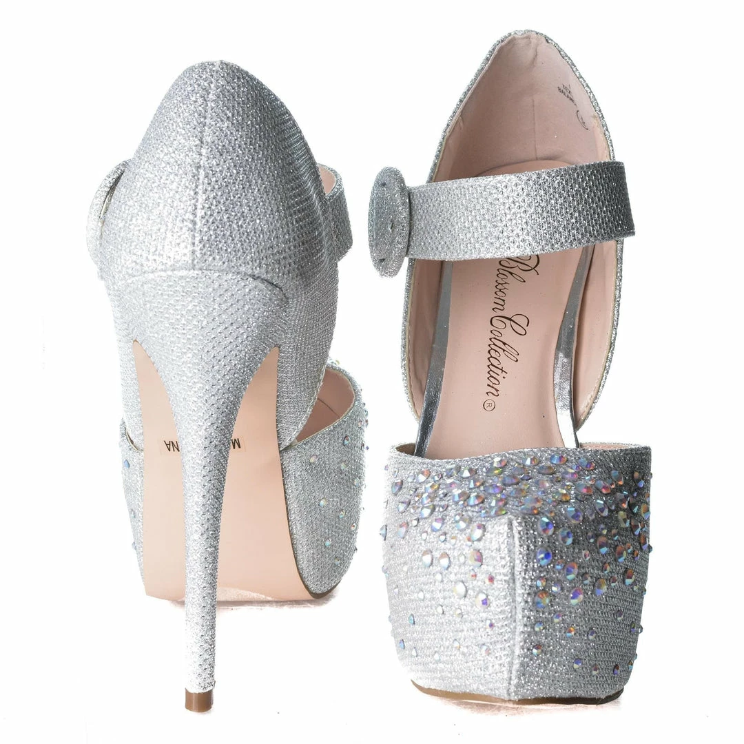 Kinko7 By De Blossom, Dress Rhinestone Studded Pointed Toe Mary Jane Platform Pump Heels