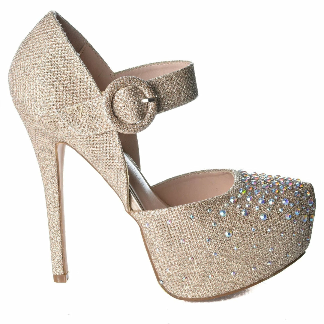 Kinko7 By De Blossom, Dress Rhinestone Studded Pointed Toe Mary Jane Platform Pump Heels