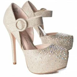 Kinko7 By De Blossom, Dress Rhinestone Studded Pointed Toe Mary Jane Platform Pump Heels