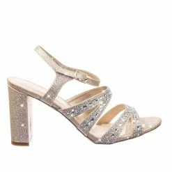 Blossom New Lilia5 Block Heel Cage Dress Sandal W Glitter Fabric & Rhinestone Crystal