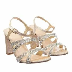 Blossom New Lilia5 Block Heel Cage Dress Sandal W Glitter Fabric & Rhinestone Crystal