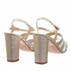 Blossom New Lilia5 Block Heel Cage Dress Sandal W Glitter Fabric & Rhinestone Crystal