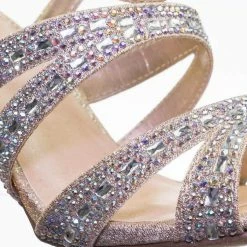 Blossom New Lilia5 Block Heel Cage Dress Sandal W Glitter Fabric & Rhinestone Crystal