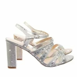 Blossom New Lilia5 Block Heel Cage Dress Sandal W Glitter Fabric & Rhinestone Crystal