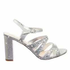 Blossom New Lilia5 Block Heel Cage Dress Sandal W Glitter Fabric & Rhinestone Crystal