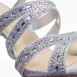 Blossom New Lilia5 Block Heel Cage Dress Sandal W Glitter Fabric & Rhinestone Crystal