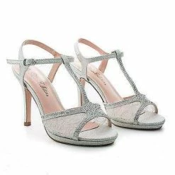 New Marcie28 By Blossom, Lace & Rhinestone T-Strap Sling Back Stiletto Sandals