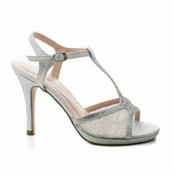 New Marcie28 By Blossom, Lace & Rhinestone T-Strap Sling Back Stiletto Sandals
