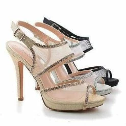 New Shuz1 By Blossom, Mesh & Rhinestone Studded Strappy Stiletto Sling Back Sandals