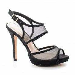 New Shuz1 By Blossom, Mesh & Rhinestone Studded Strappy Stiletto Sling Back Sandals