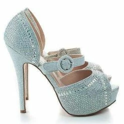 Vice158 By Blossom, Shimmer Peep Toe Rhinestone Studded D'orsay Stiletto Pumps New