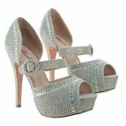 Vice158 By Blossom, Shimmer Peep Toe Rhinestone Studded D'orsay Stiletto Pumps New