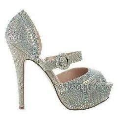 Vice158 By Blossom, Shimmer Peep Toe Rhinestone Studded D'orsay Stiletto Pumps New