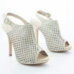 New Yael77 By Blossom, Peep Toe Laser Cut Out Rhinestone Studded Stiletto Pumps