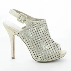 New Yael77 By Blossom, Peep Toe Laser Cut Out Rhinestone Studded Stiletto Pumps